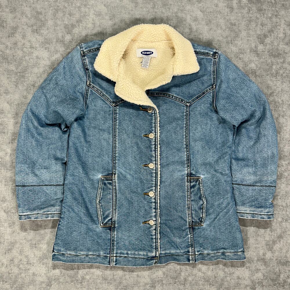 Vintage Old Navy Sherpa Lined Denim Trucker Jacket Womens L Western Y2K